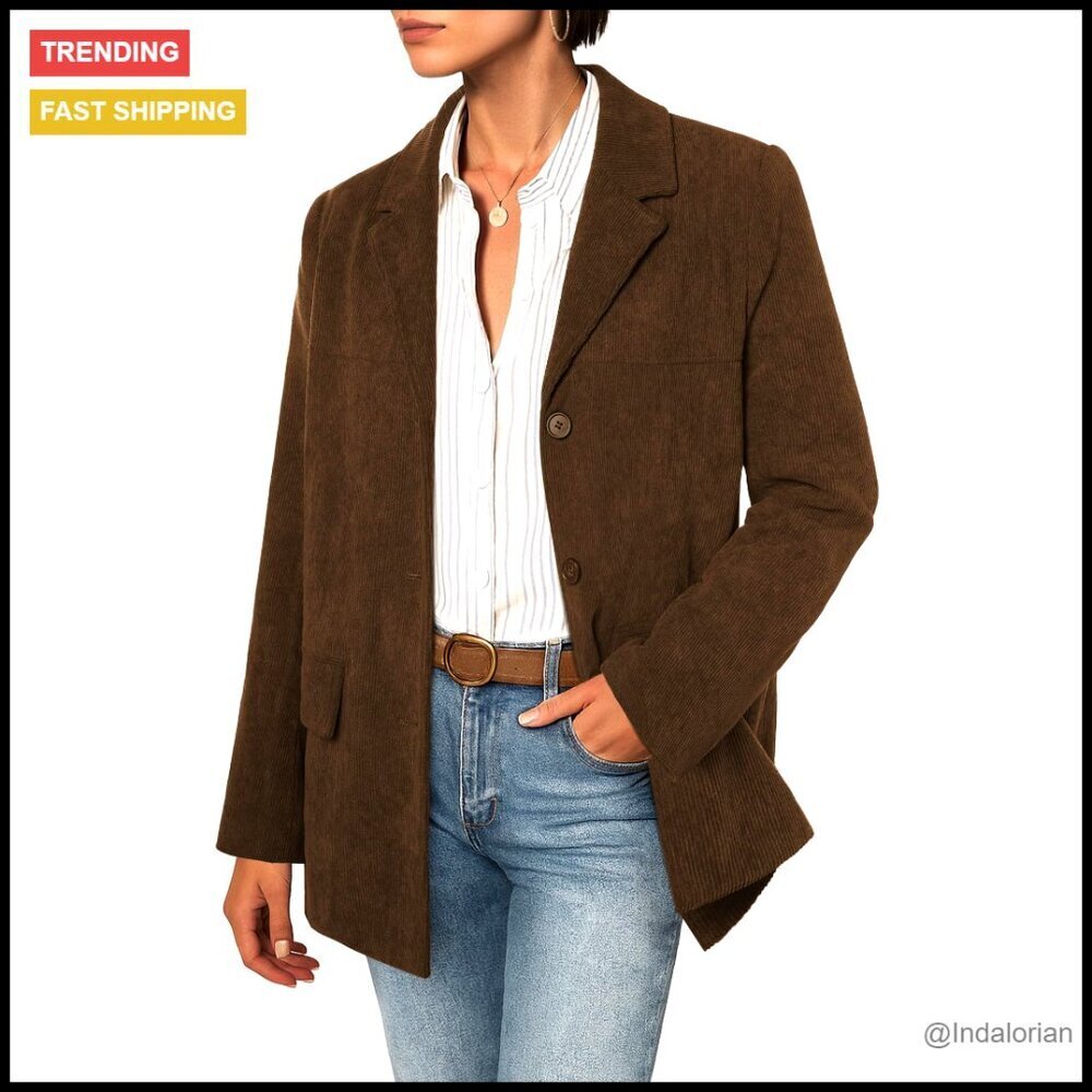Corduroy Blazer Notched Lapel Boyfriend Fit Office Chic Winter Work Wear